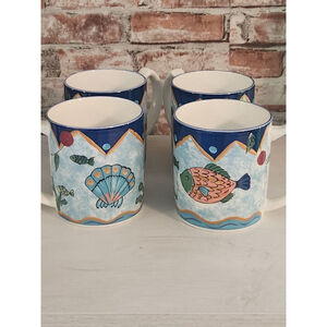 Mikasa Ocean Collage Mugs DX102 One Size Blue White Set of 4
